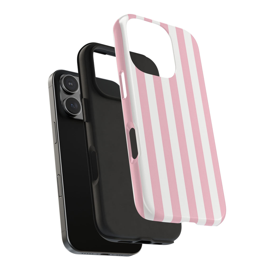 Pink Blush Striped Tough Phone Case | Soft Pink & White Preppy iPhone Case