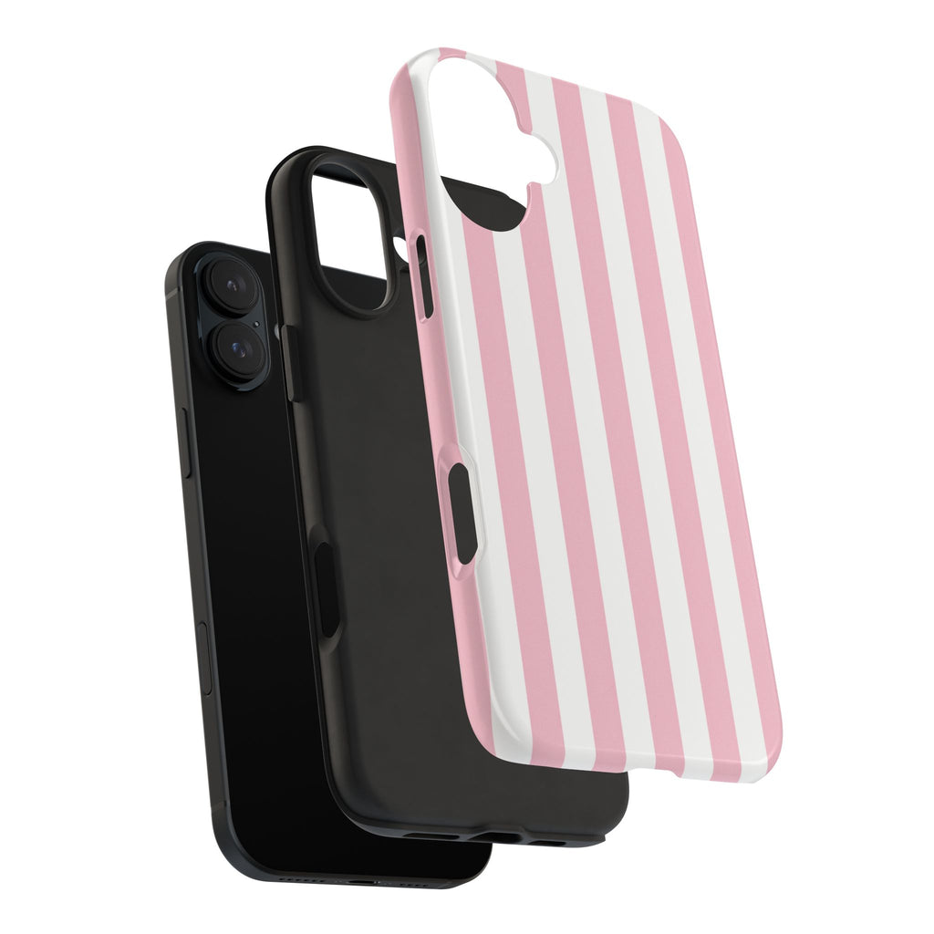 Pink Blush Striped Tough Phone Case | Soft Pink & White Preppy iPhone Case