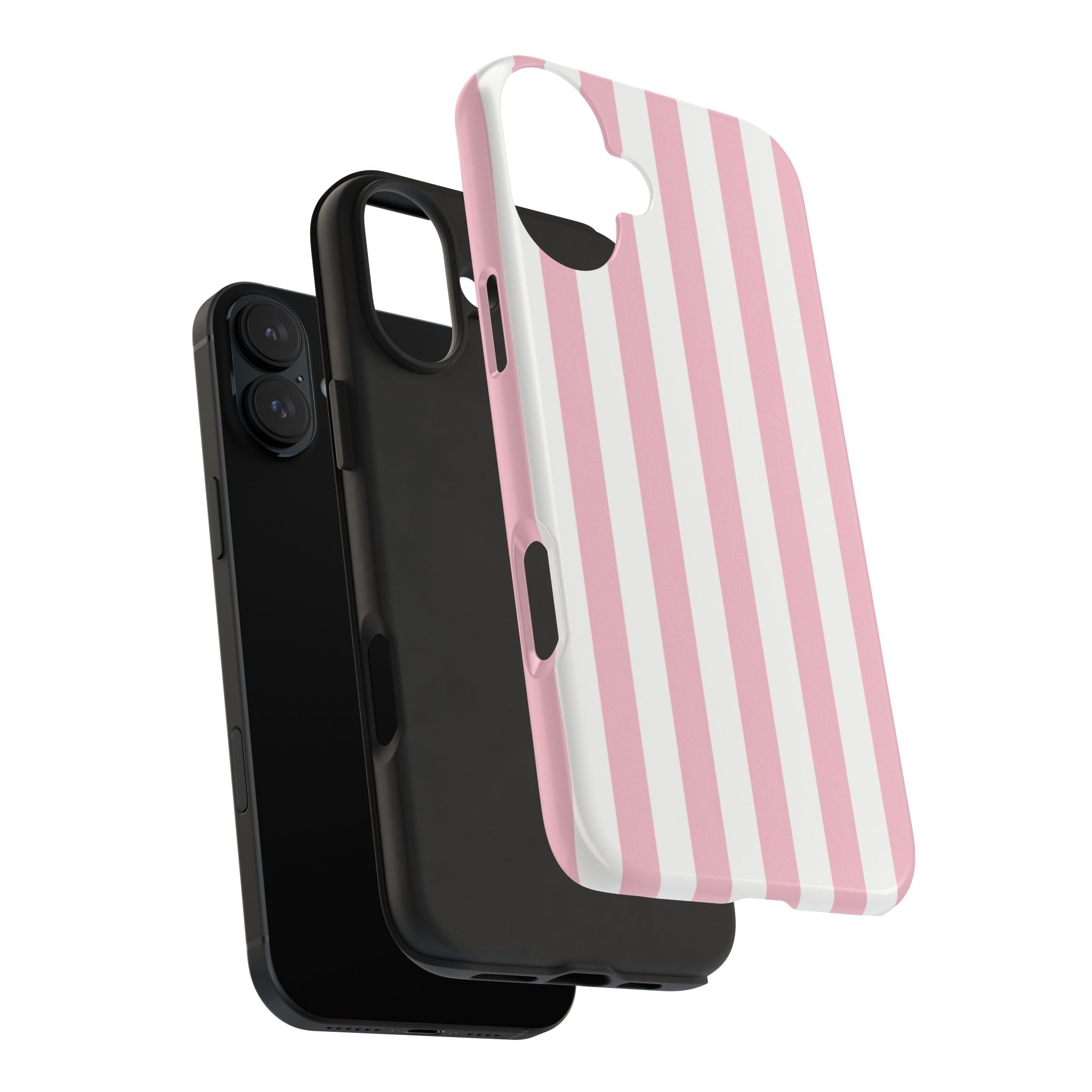 Pink Blush Striped Tough Phone Case | Soft Pink & White Preppy iPhone Case