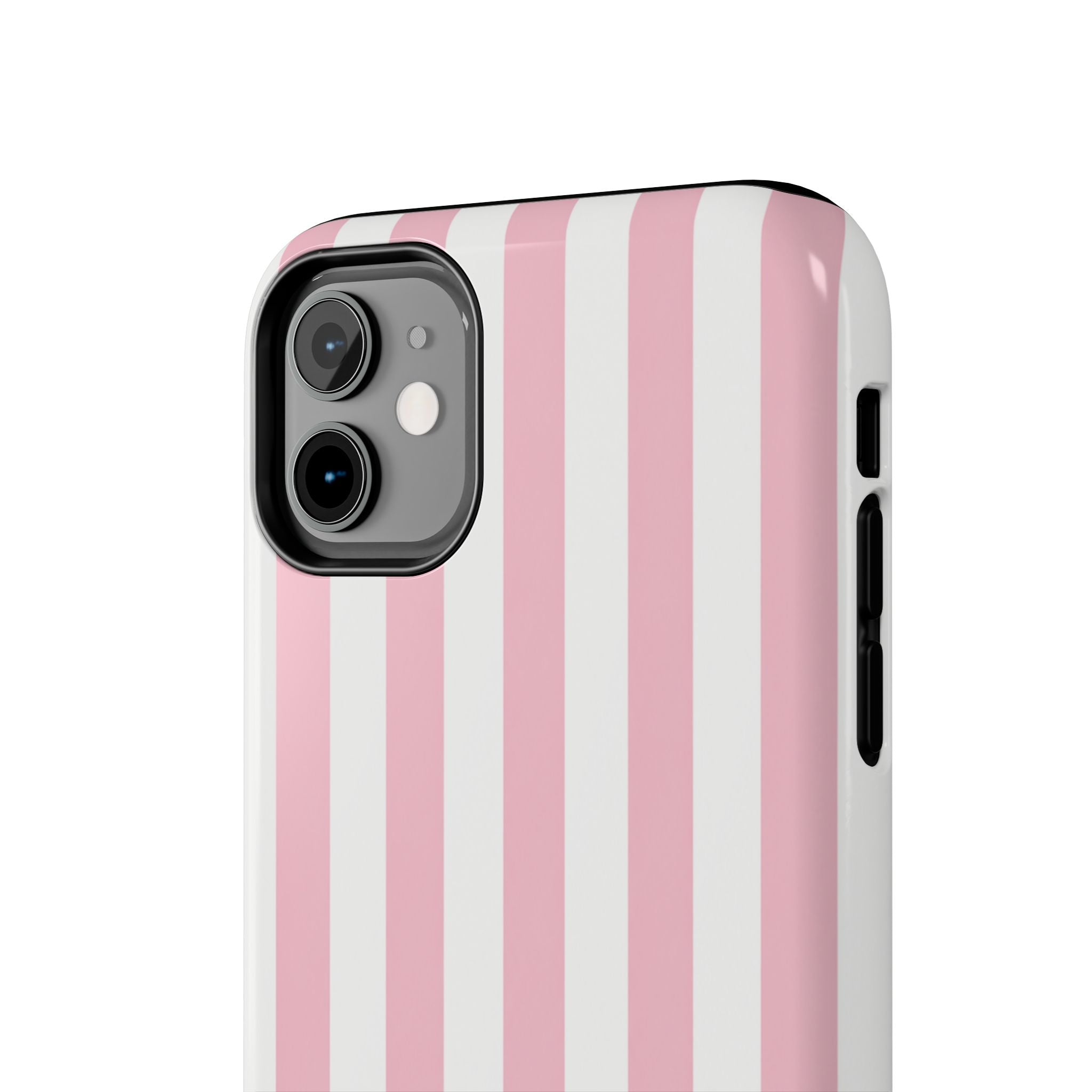 Pink Blush Striped Tough Phone Case | Soft Pink & White Preppy iPhone Case