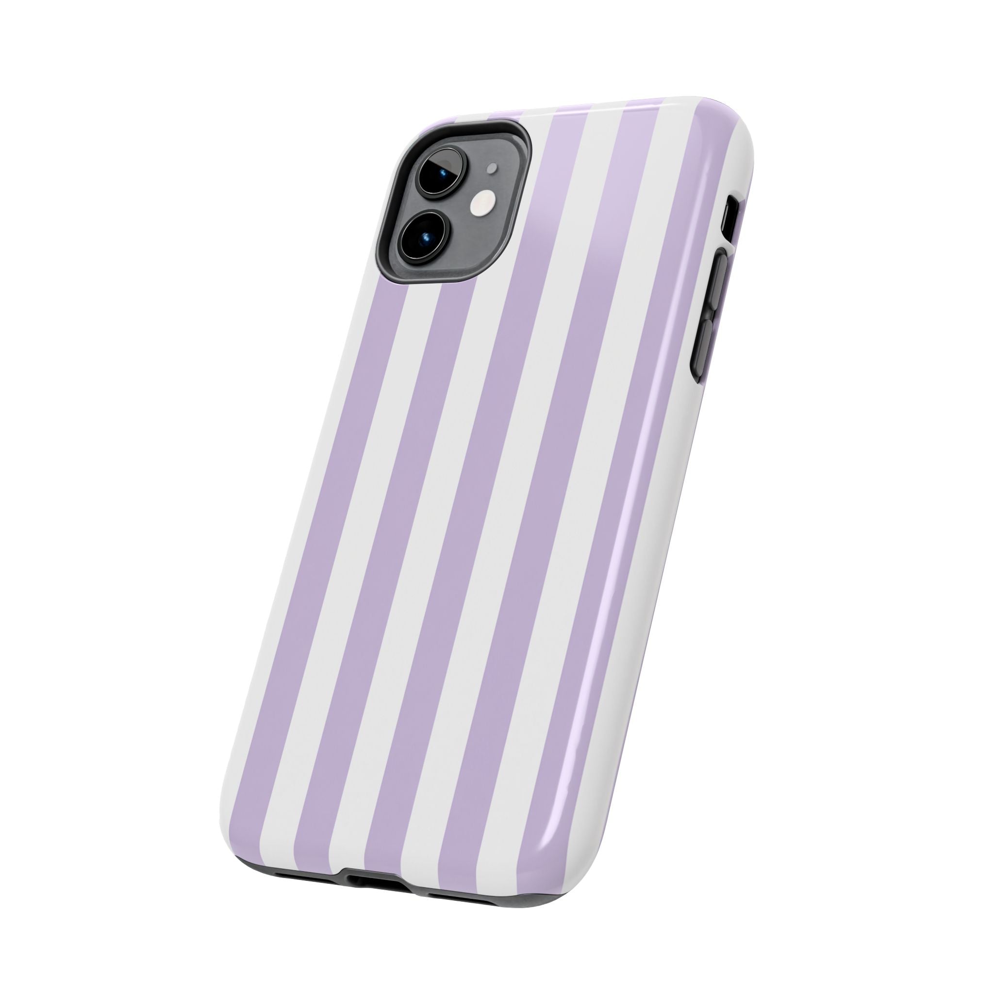Lavender Mist Striped Tough Phone Case | Soft Purple & White Preppy iPhone Case