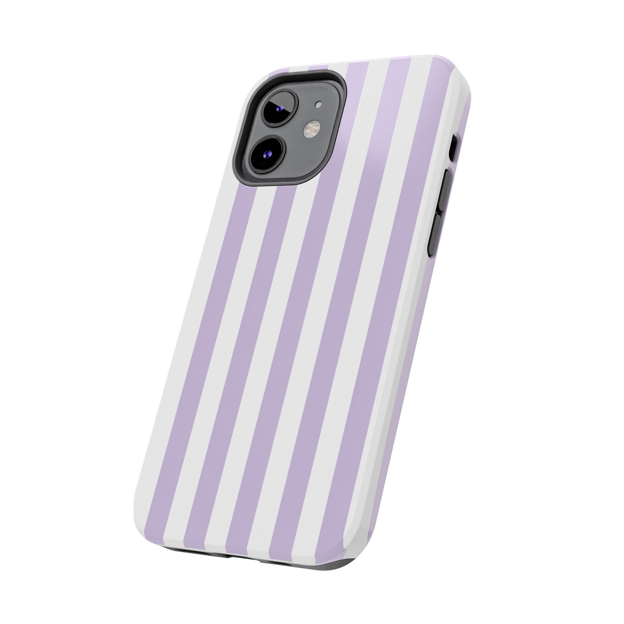 Lavender Mist Striped Tough Phone Case | Soft Purple & White Preppy iPhone Case