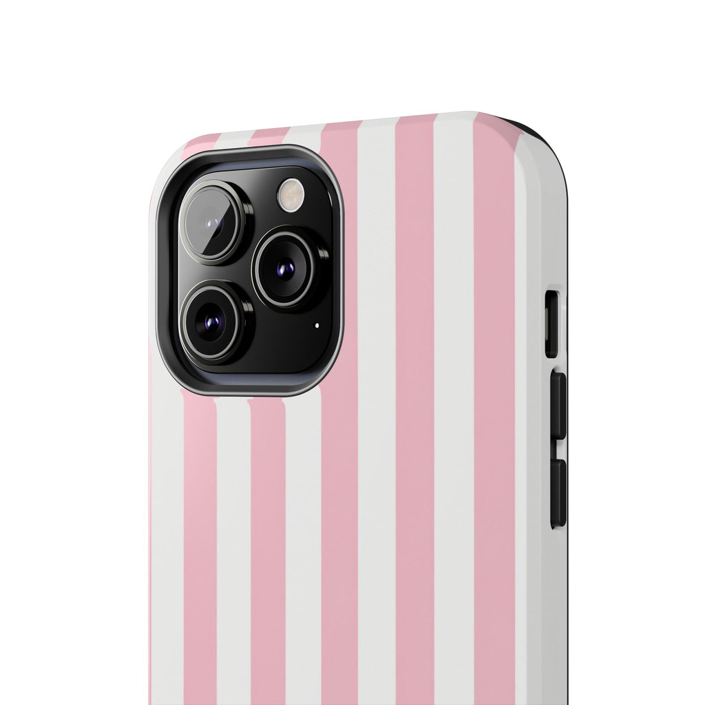 Pink Blush Striped Tough Phone Case | Soft Pink & White Preppy iPhone Case