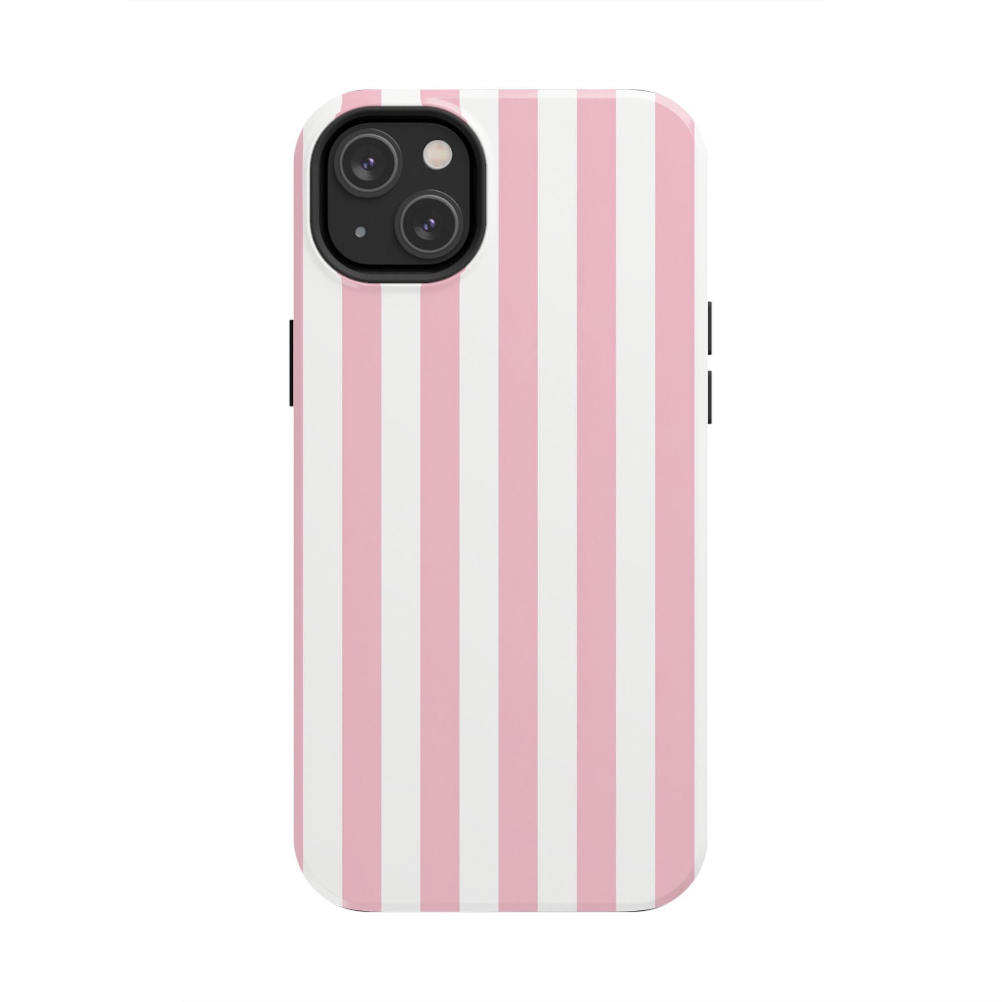 Pink Blush Striped Tough Phone Case | Soft Pink & White Preppy iPhone Case