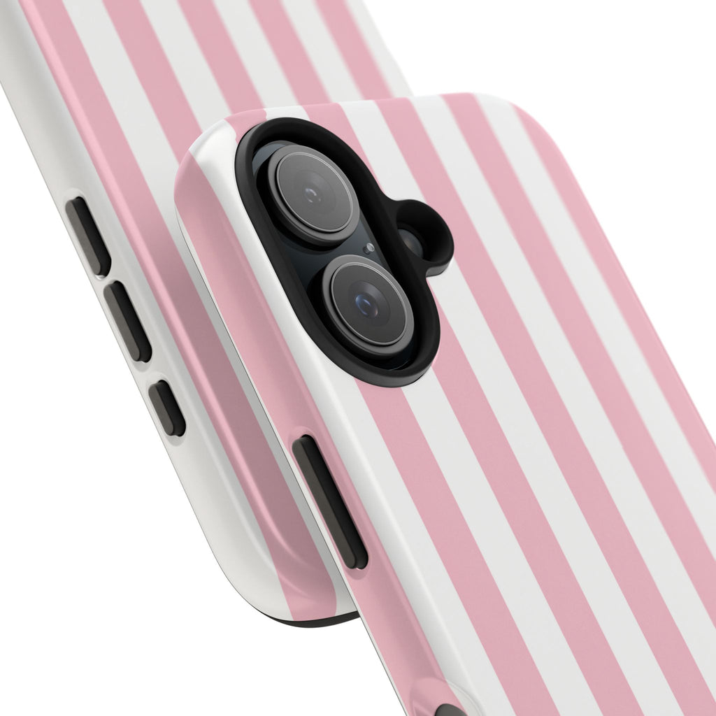 Pink Blush Striped Tough Phone Case | Soft Pink & White Preppy iPhone Case