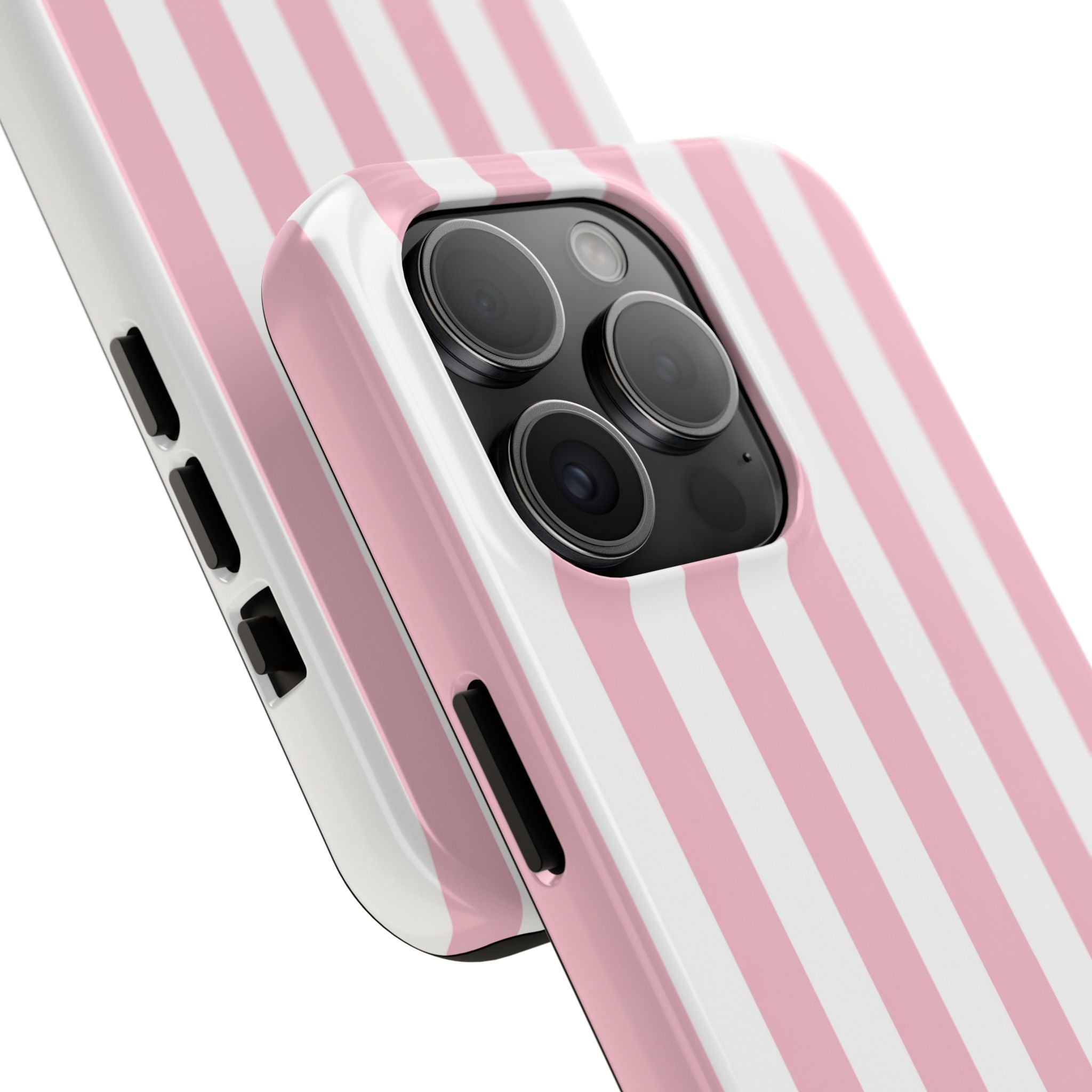 Pink Blush Striped Tough Phone Case | Soft Pink & White Preppy iPhone Case