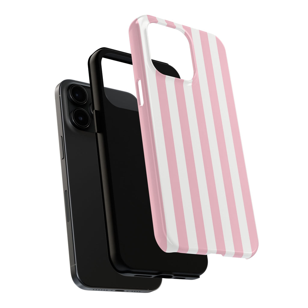 Pink Blush Striped Tough Phone Case | Soft Pink & White Preppy iPhone Case