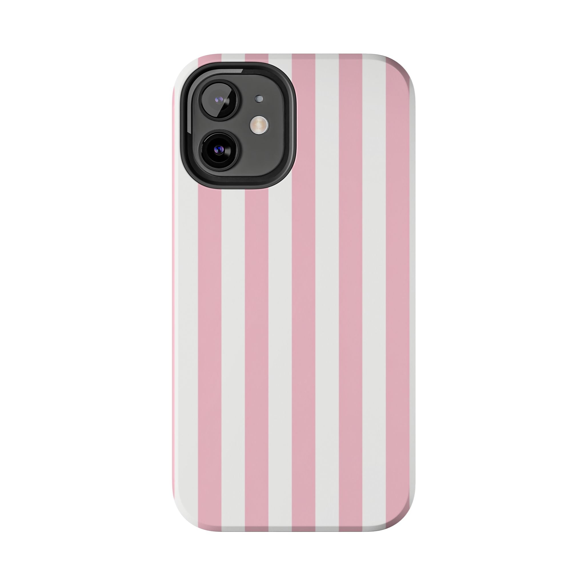 Pink Blush Striped Tough Phone Case | Soft Pink & White Preppy iPhone Case