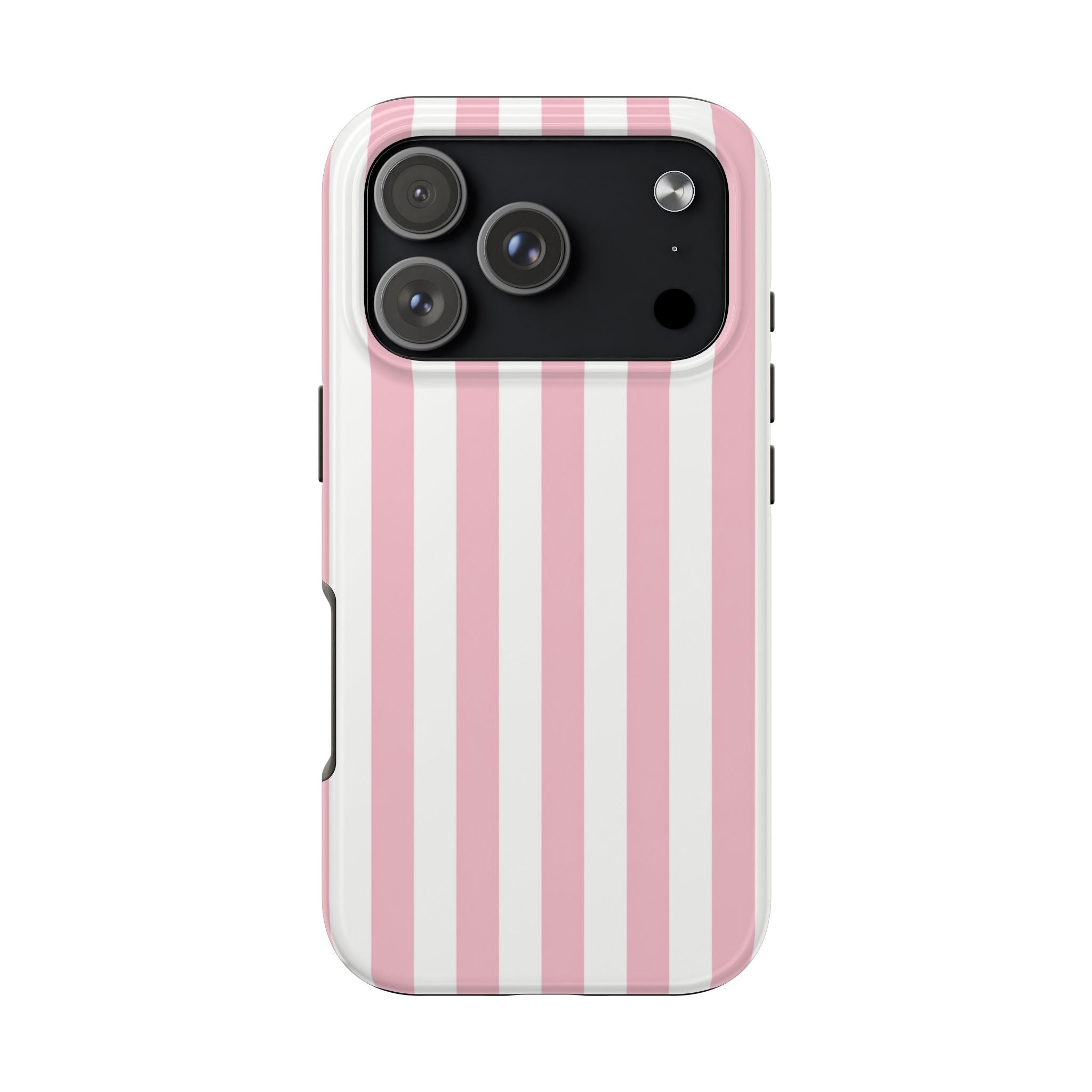 Pink Blush Striped Tough Phone Case | Soft Pink & White Preppy iPhone Case
