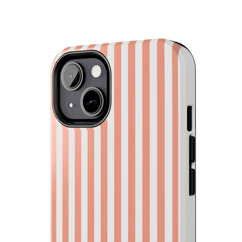 Coral Reef Striped Tough Phone Case | Coral & White Coastal iPhone Case