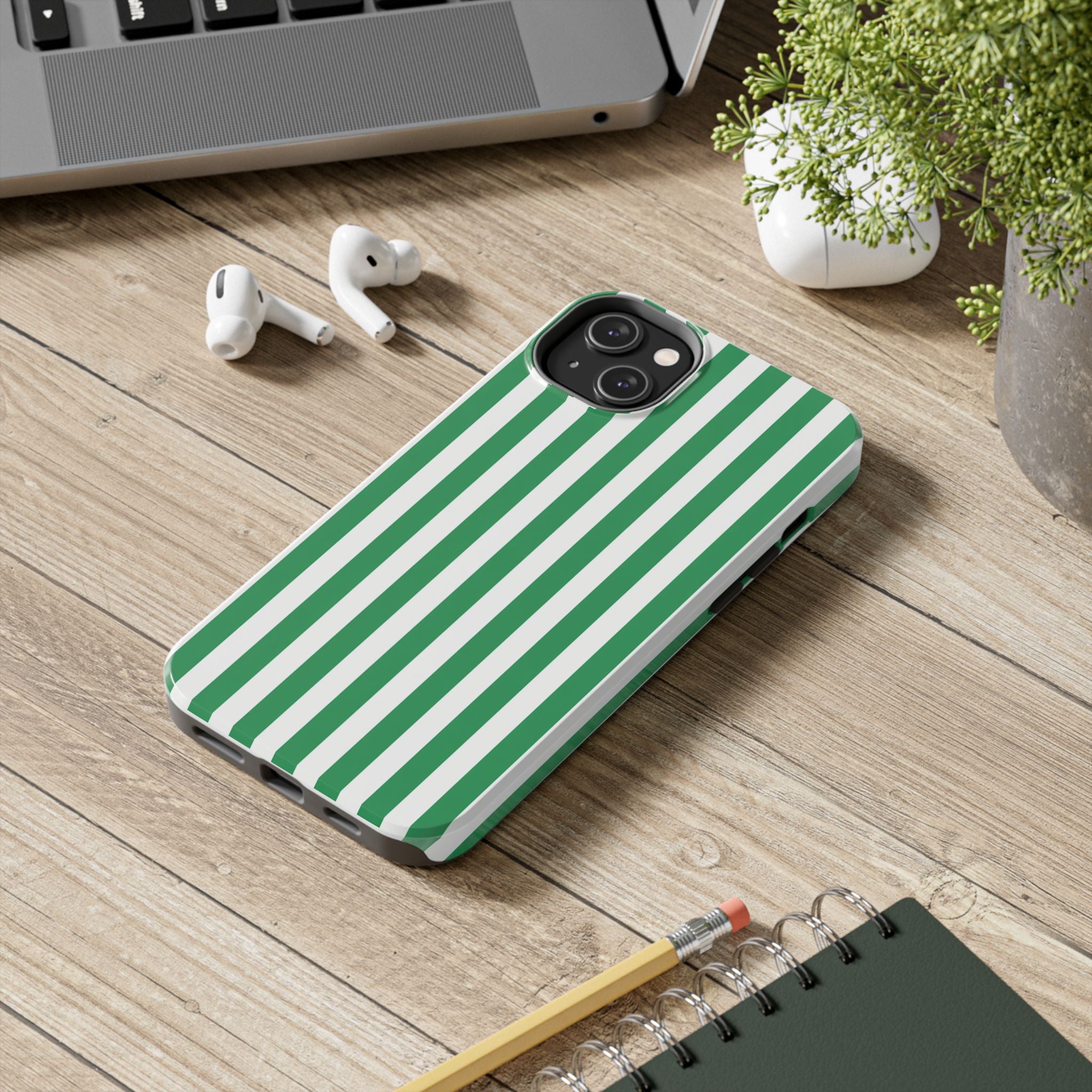 Kelly Green Striped Tough Phone Case
