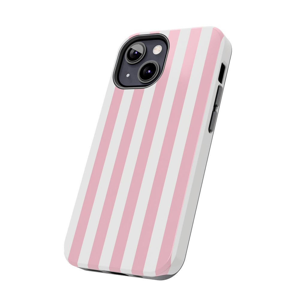 Pink Blush Striped Tough Phone Case | Soft Pink & White Preppy iPhone Case
