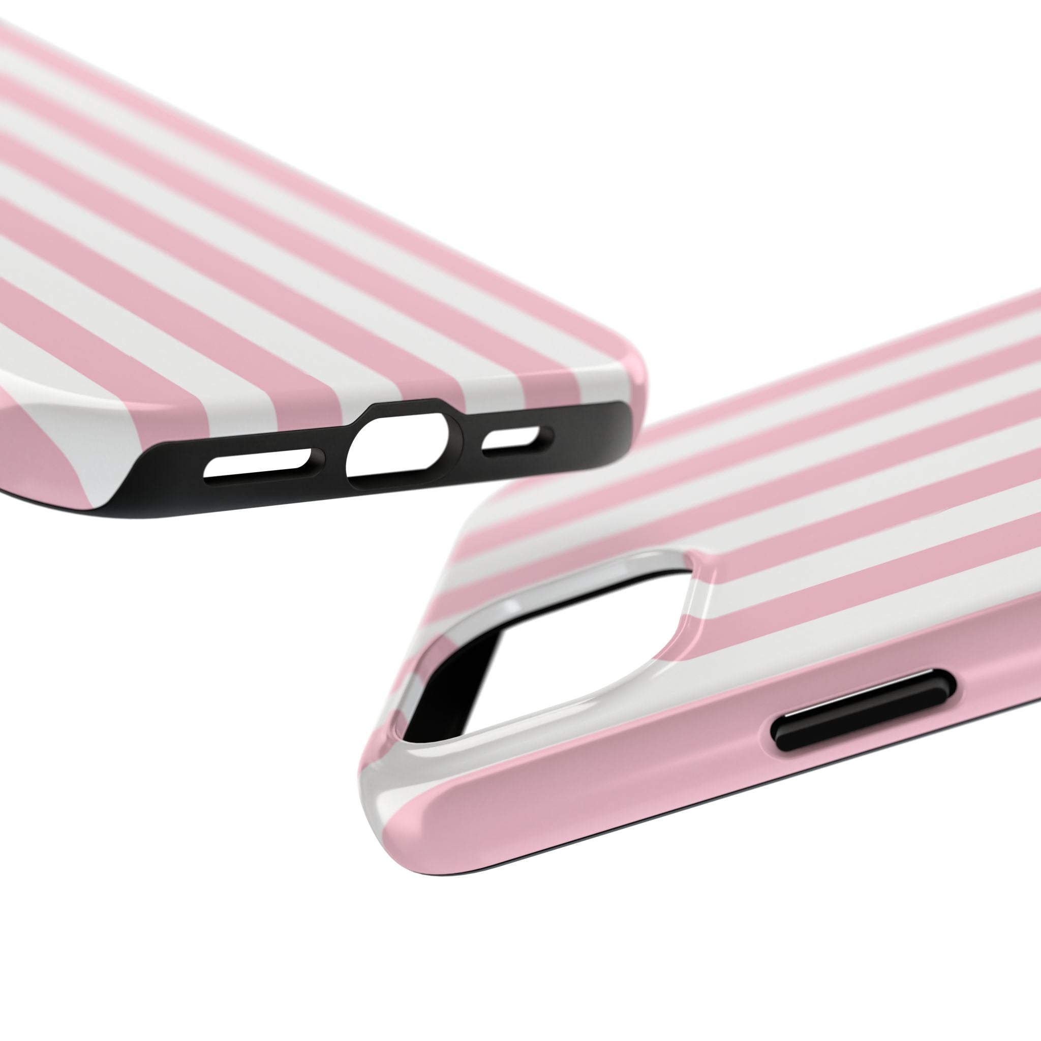 Pink Blush Striped Tough Phone Case | Soft Pink & White Preppy iPhone Case