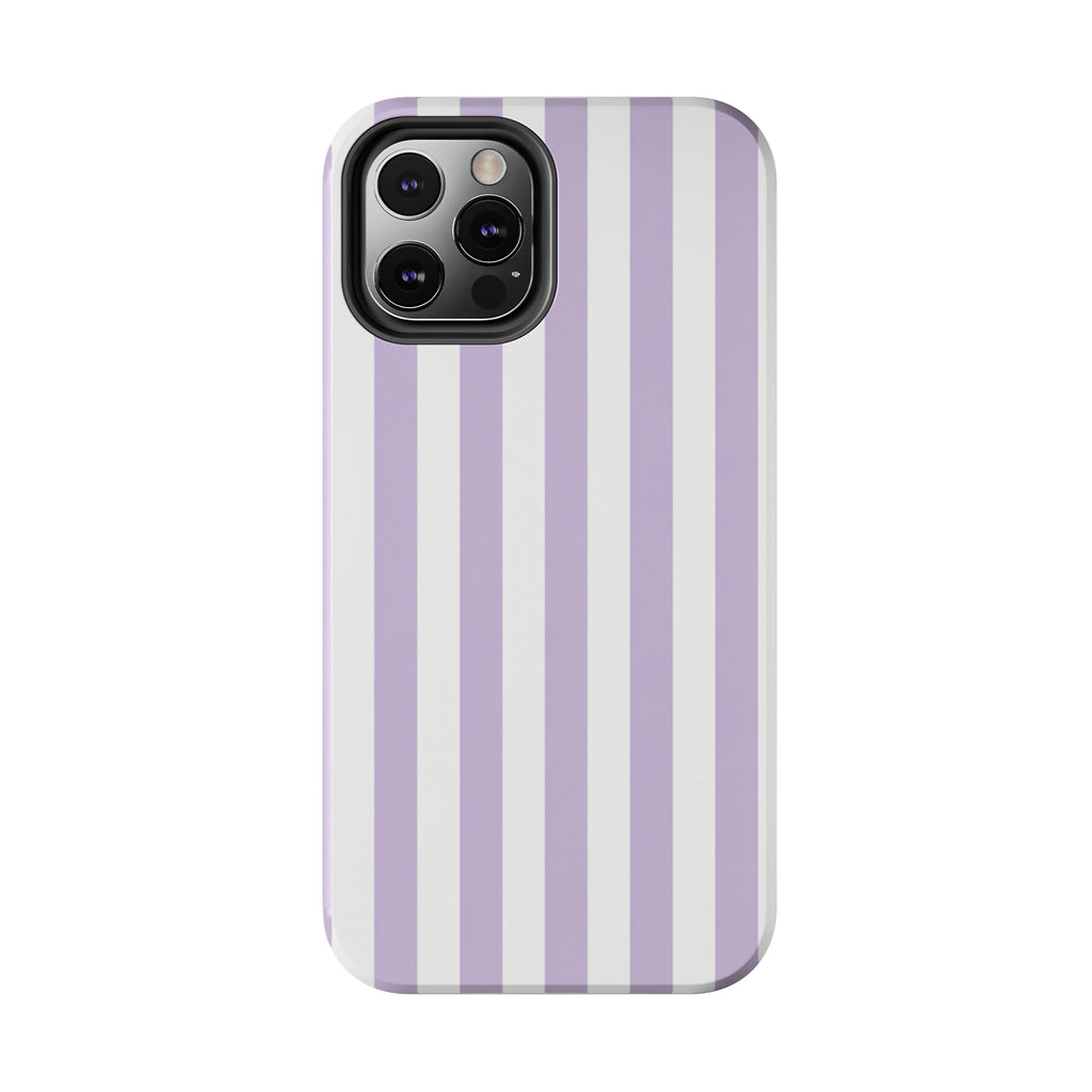 Lavender Mist Striped Tough Phone Case | Soft Purple & White Preppy iPhone Case