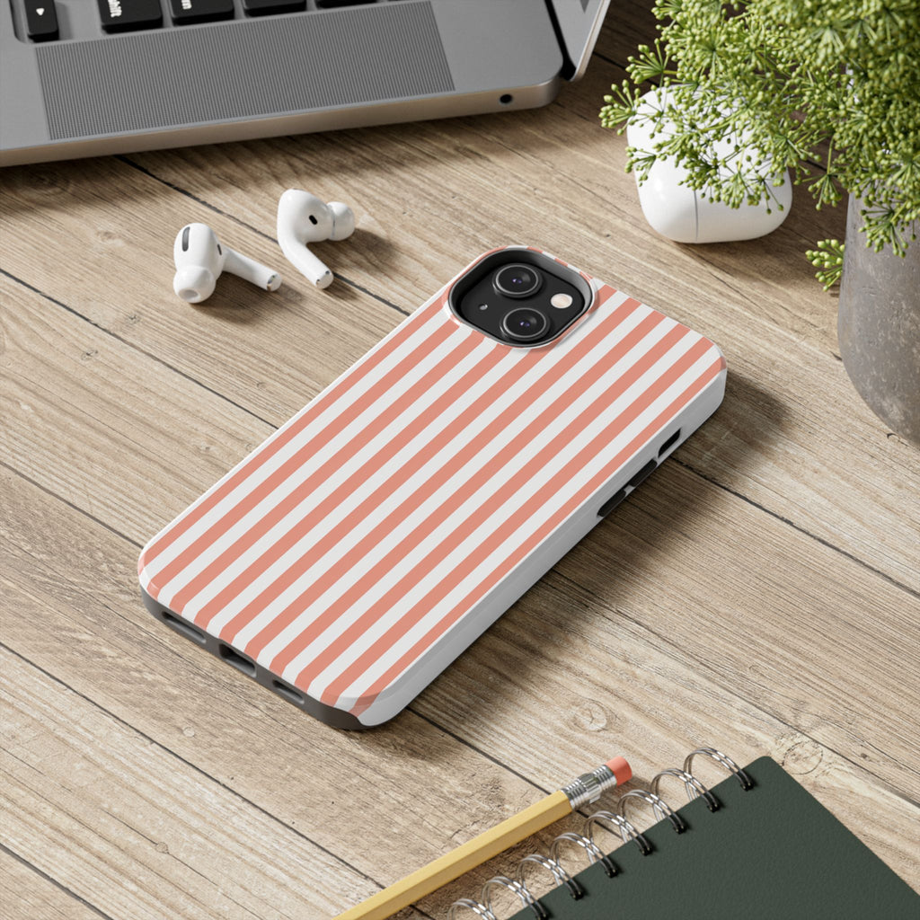 Coral Reef Striped Tough Phone Case | Coral & White Coastal iPhone Case
