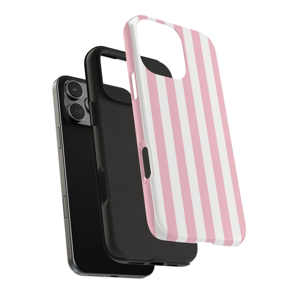 Pink Blush Striped Tough Phone Case | Soft Pink & White Preppy iPhone Case