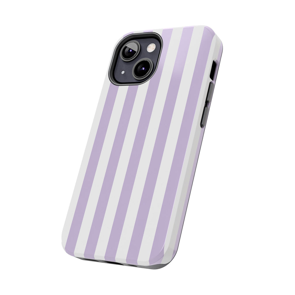 Lavender Mist Striped Tough Phone Case | Soft Purple & White Preppy iPhone Case