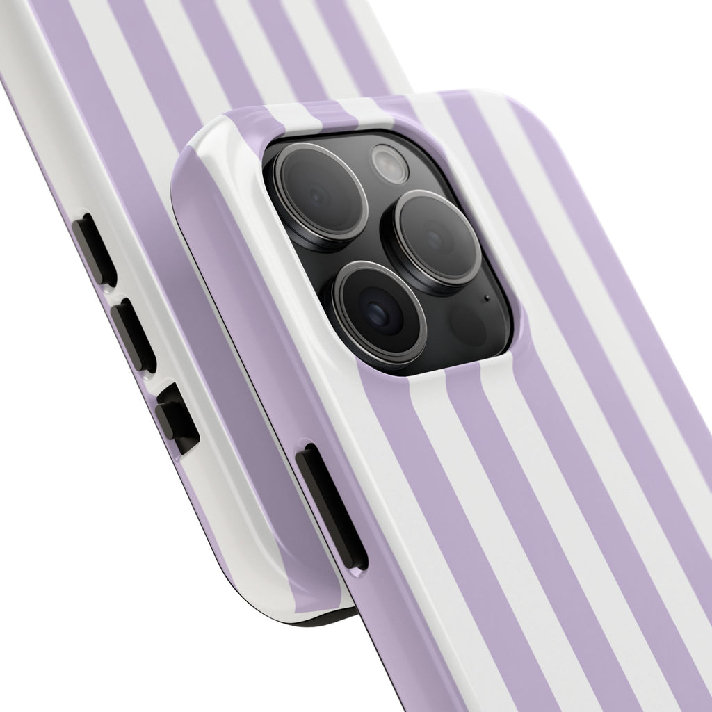 Lavender Mist Striped Tough Phone Case | Soft Purple & White Preppy iPhone Case