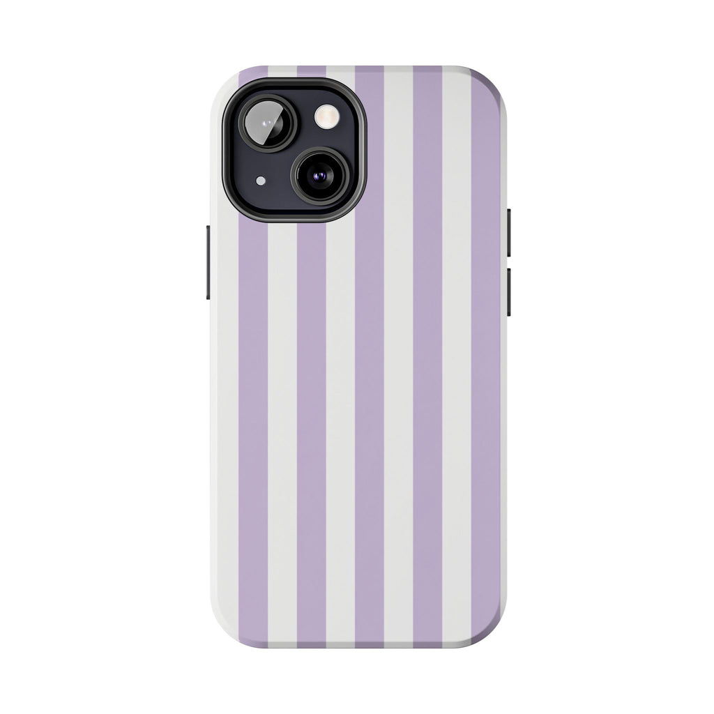 Lavender Mist Striped Tough Phone Case | Soft Purple & White Preppy iPhone Case