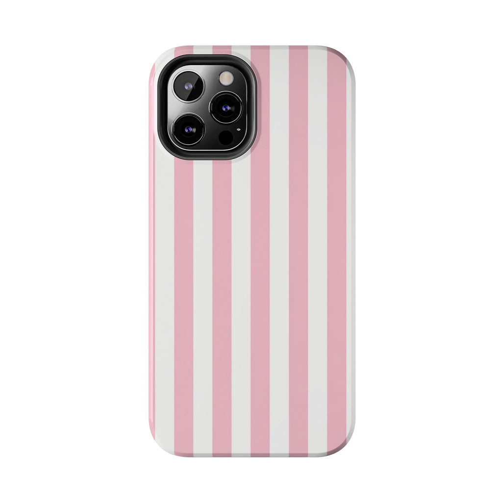 Pink Blush Striped Tough Phone Case | Soft Pink & White Preppy iPhone Case