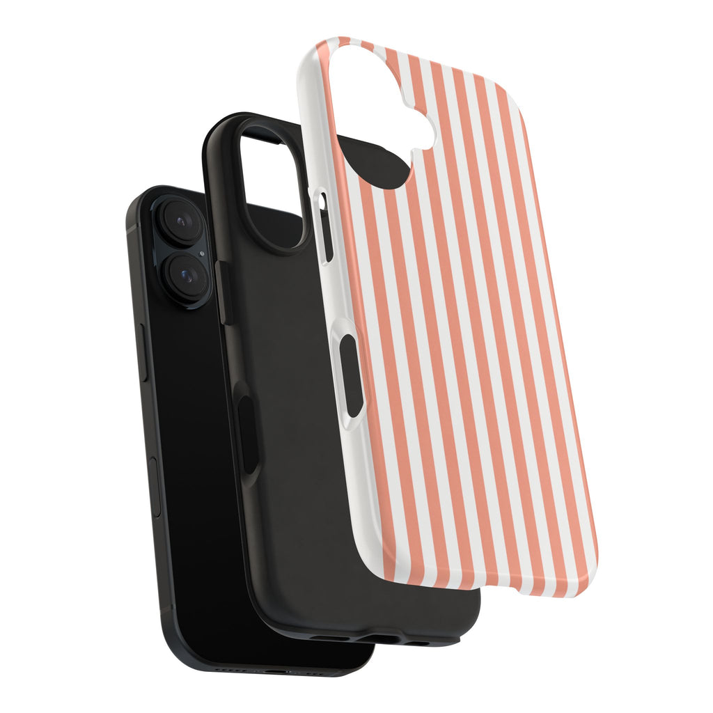 Coral Reef Striped Tough Phone Case | Coral & White Coastal iPhone Case