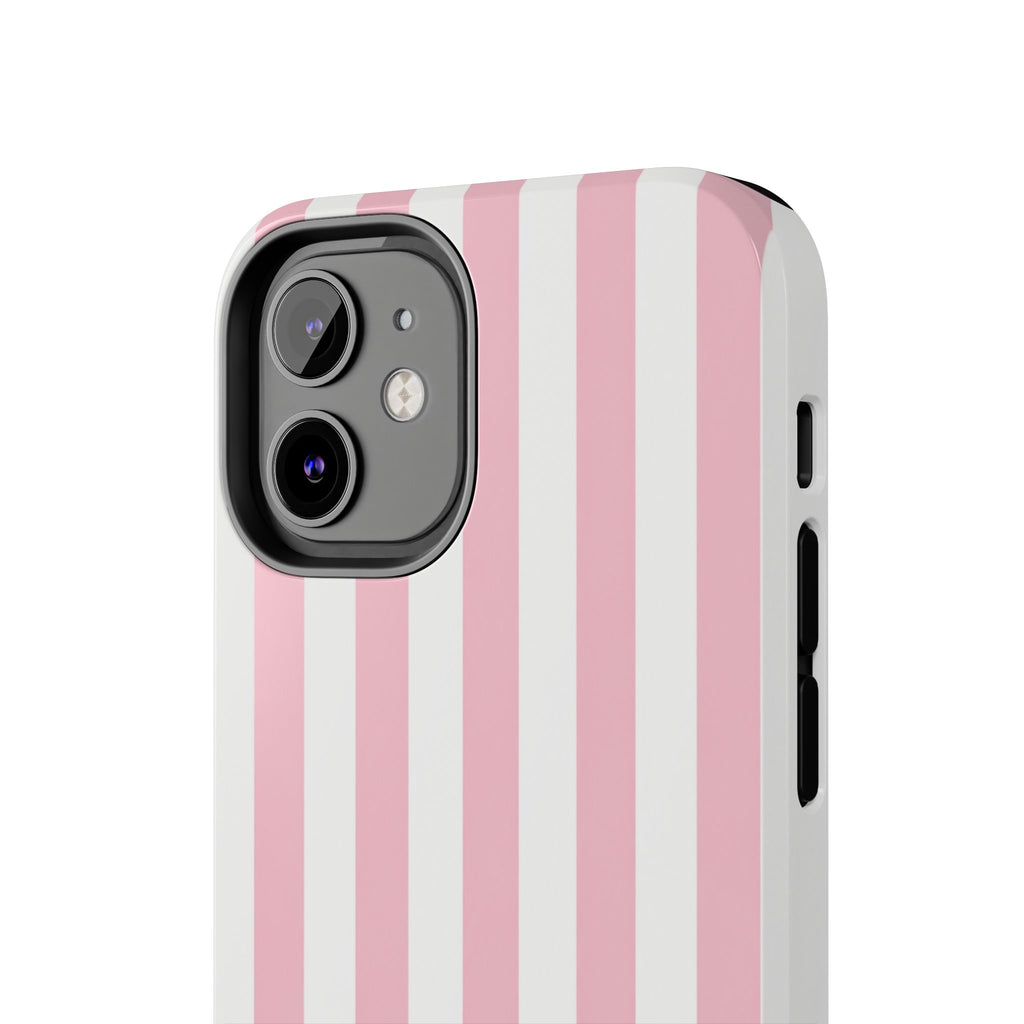 Pink Blush Striped Tough Phone Case | Soft Pink & White Preppy iPhone Case