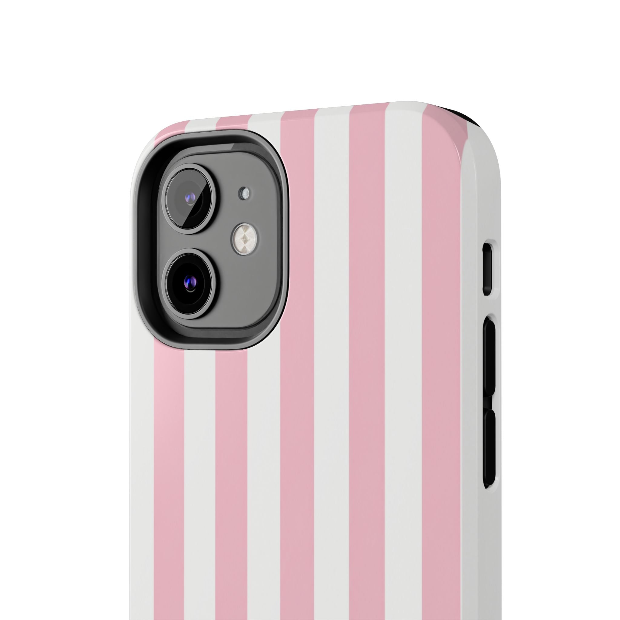Pink Blush Striped Tough Phone Case | Soft Pink & White Preppy iPhone Case