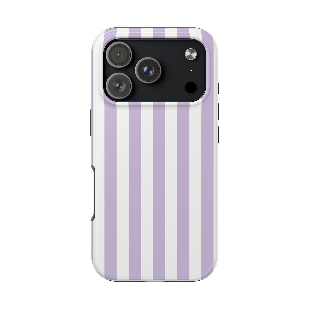 Lavender Mist Striped Tough Phone Case | Soft Purple & White Preppy iPhone Case