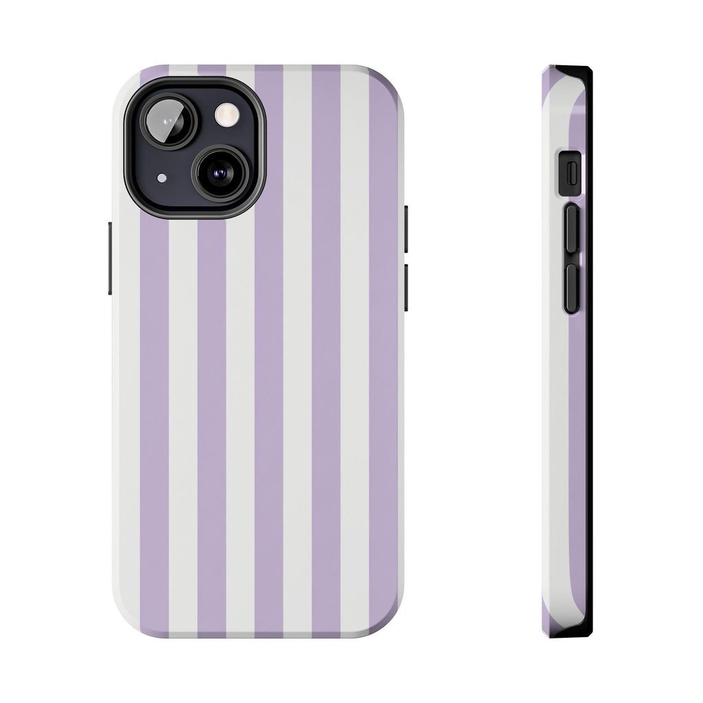 Lavender Mist Striped Tough Phone Case | Soft Purple & White Preppy iPhone Case