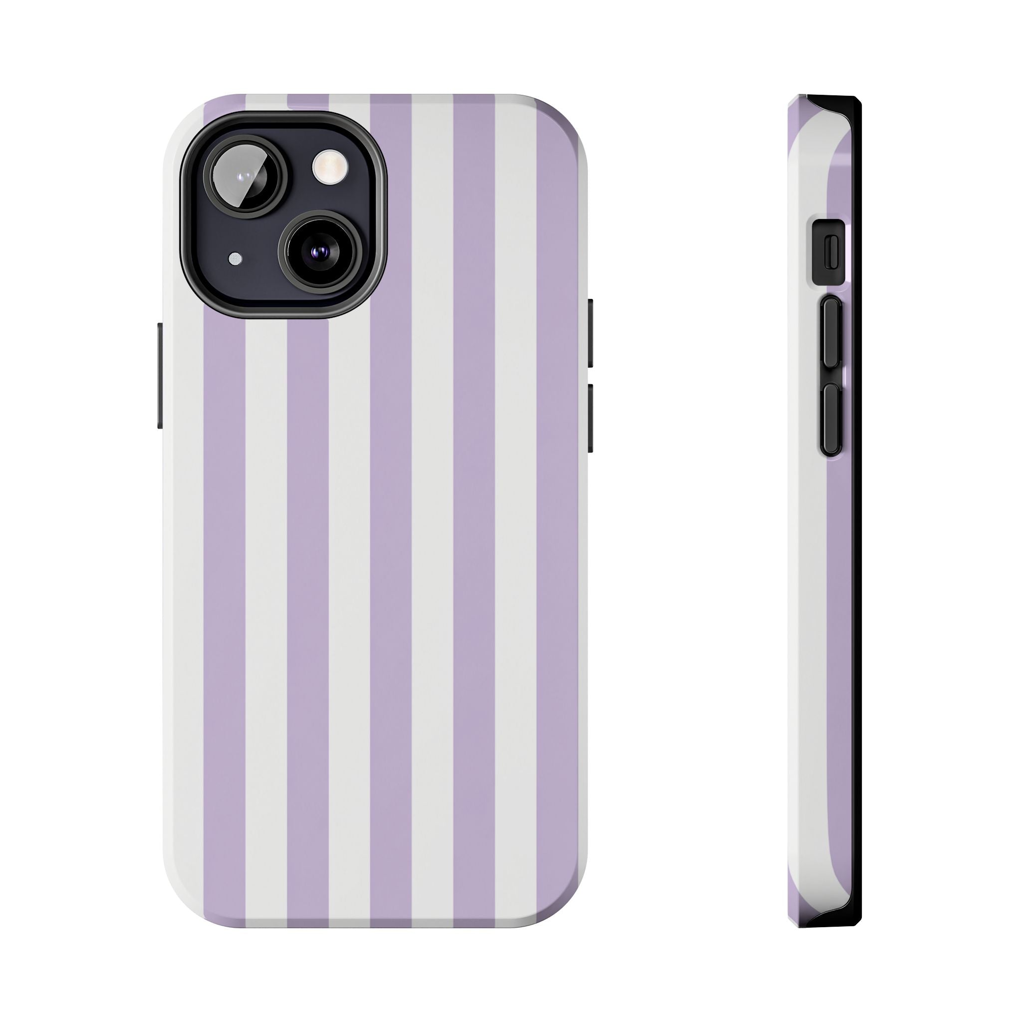 Lavender Mist Striped Tough Phone Case | Soft Purple & White Preppy iPhone Case