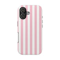 Pink Blush Striped Tough Phone Case | Soft Pink & White Preppy iPhone Case
