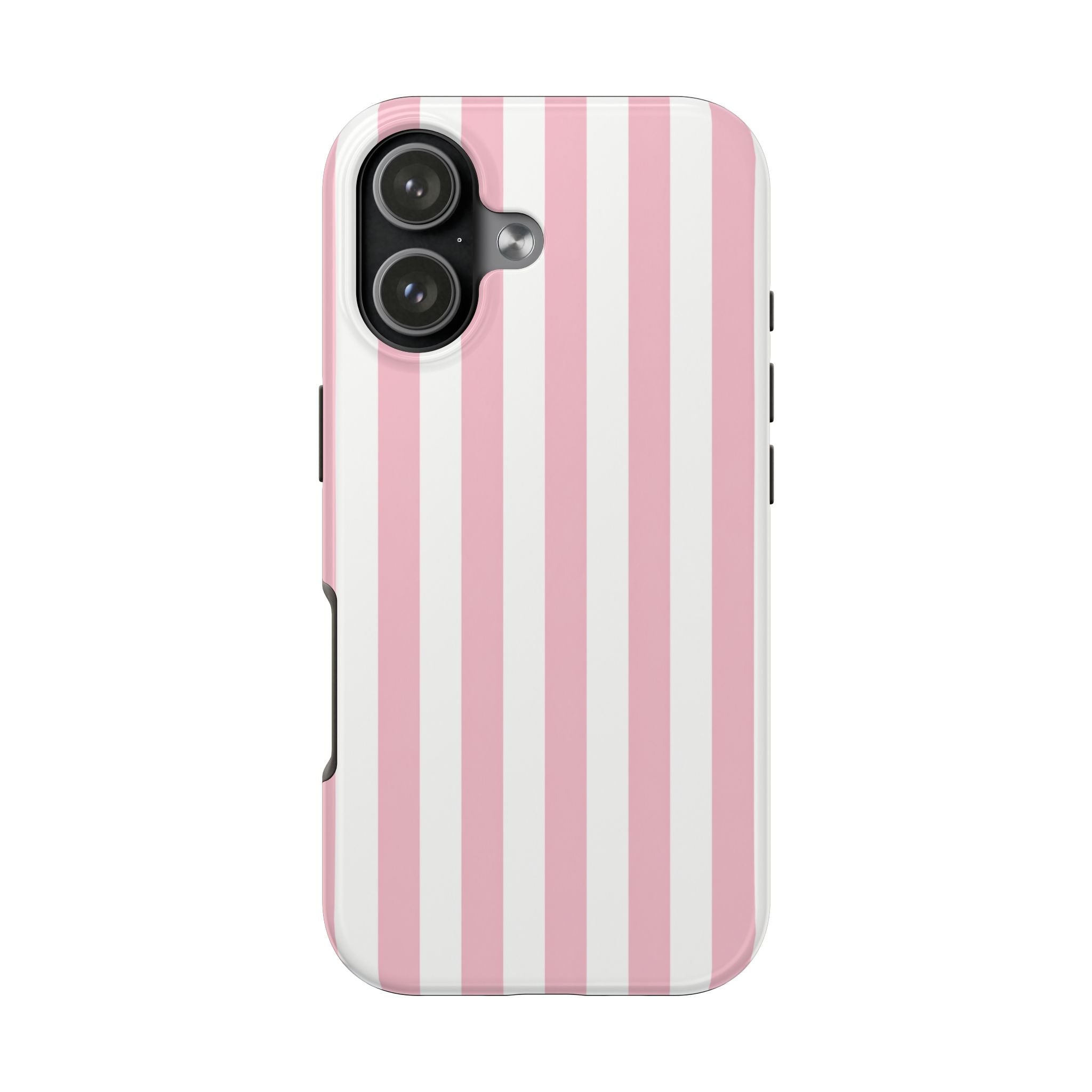 Pink Blush Striped Tough Phone Case | Soft Pink & White Preppy iPhone Case