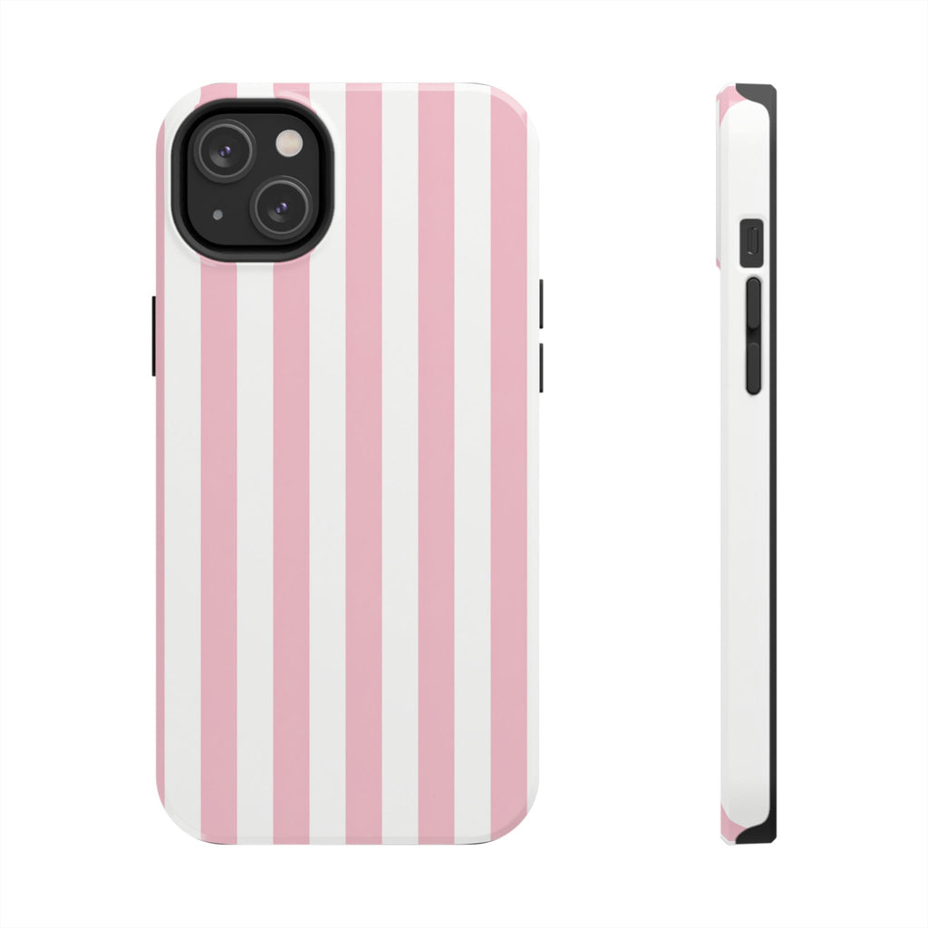 Pink Blush Striped Tough Phone Case | Soft Pink & White Preppy iPhone Case