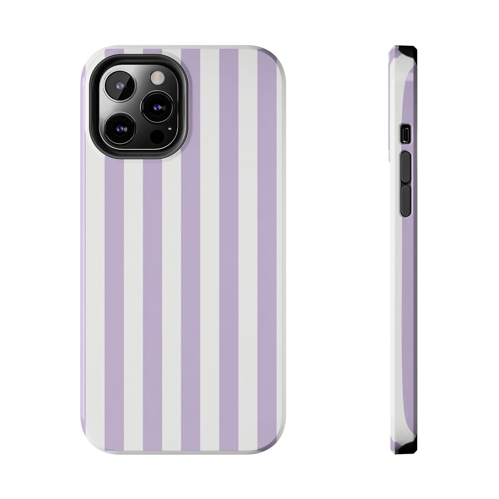 Lavender Mist Striped Tough Phone Case | Soft Purple & White Preppy iPhone Case