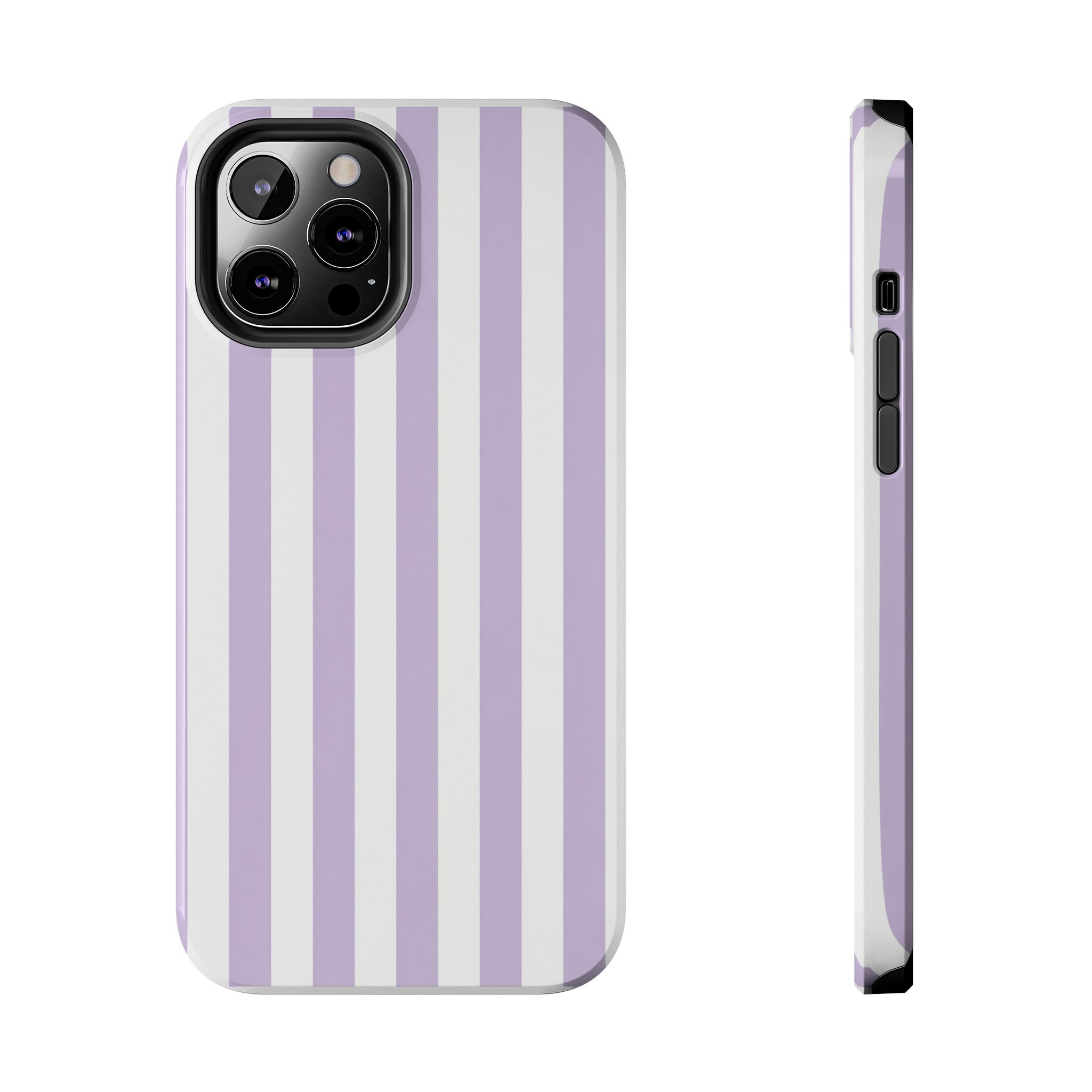 Lavender Mist Striped Tough Phone Case | Soft Purple & White Preppy iPhone Case