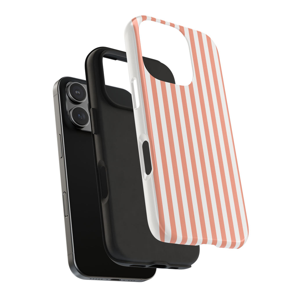 Coral Reef Striped Tough Phone Case | Coral & White Coastal iPhone Case
