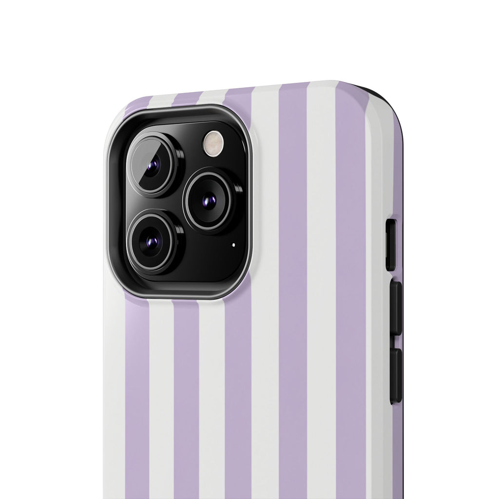 Lavender Mist Striped Tough Phone Case | Soft Purple & White Preppy iPhone Case