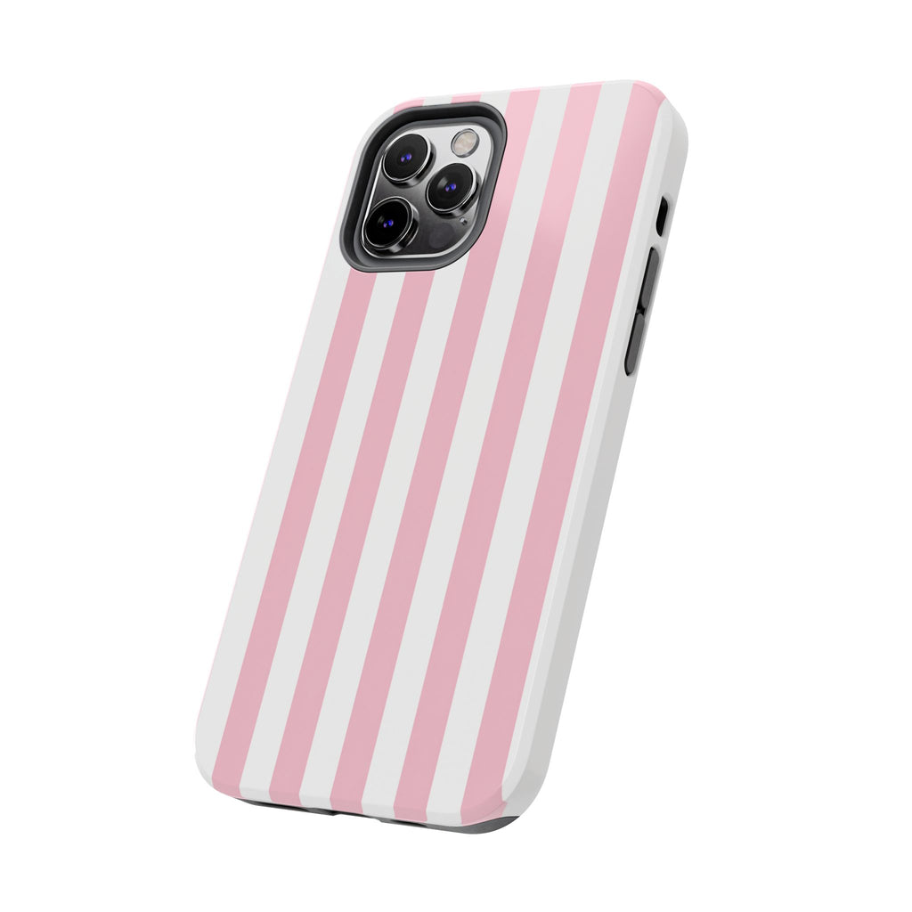 Pink Blush Striped Tough Phone Case | Soft Pink & White Preppy iPhone Case