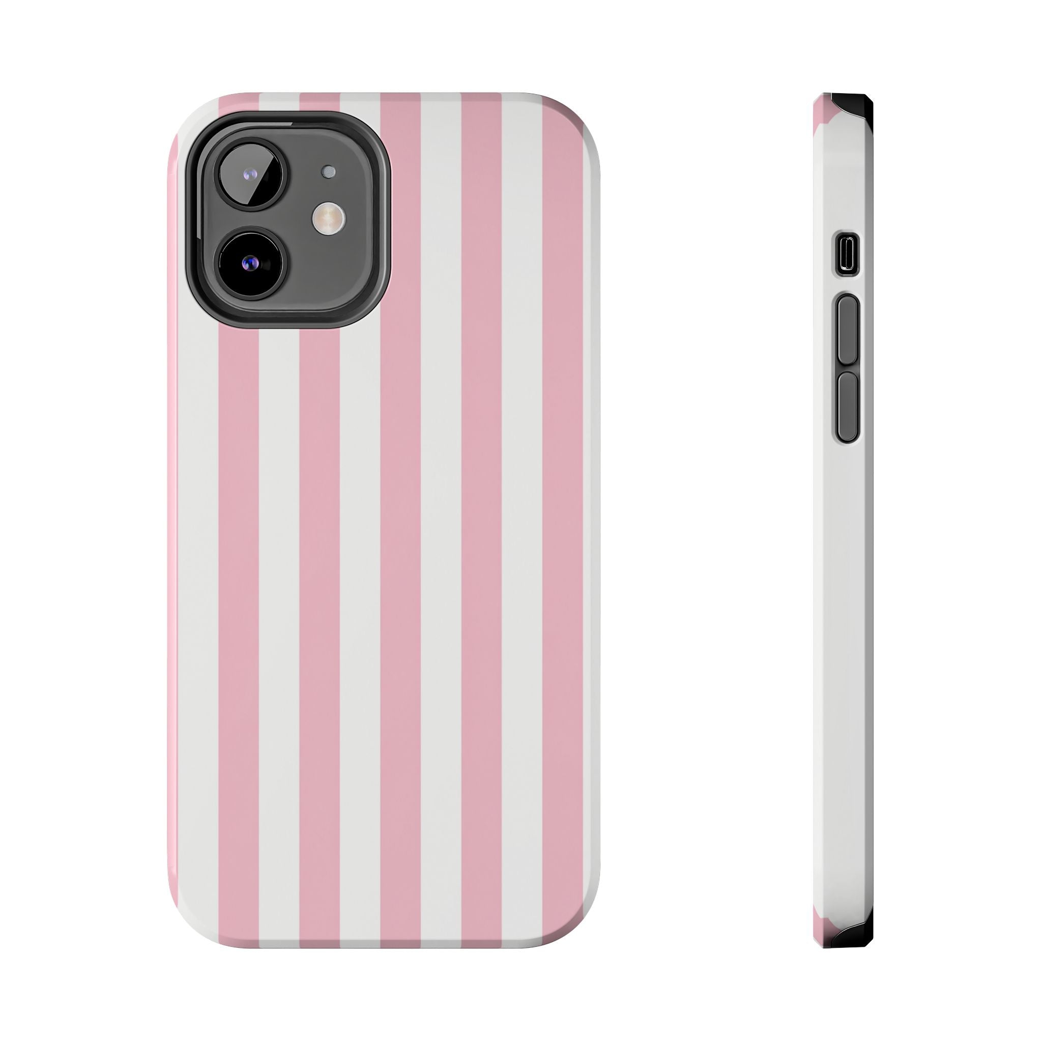 Pink Blush Striped Tough Phone Case | Soft Pink & White Preppy iPhone Case