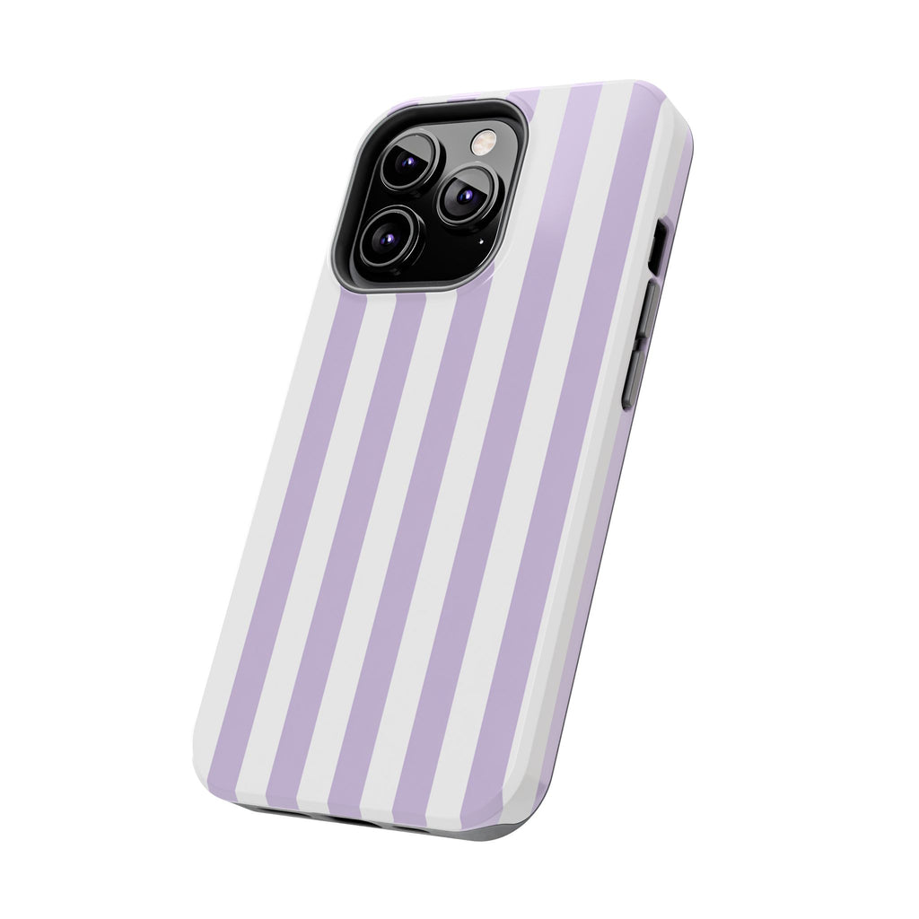 Lavender Mist Striped Tough Phone Case | Soft Purple & White Preppy iPhone Case