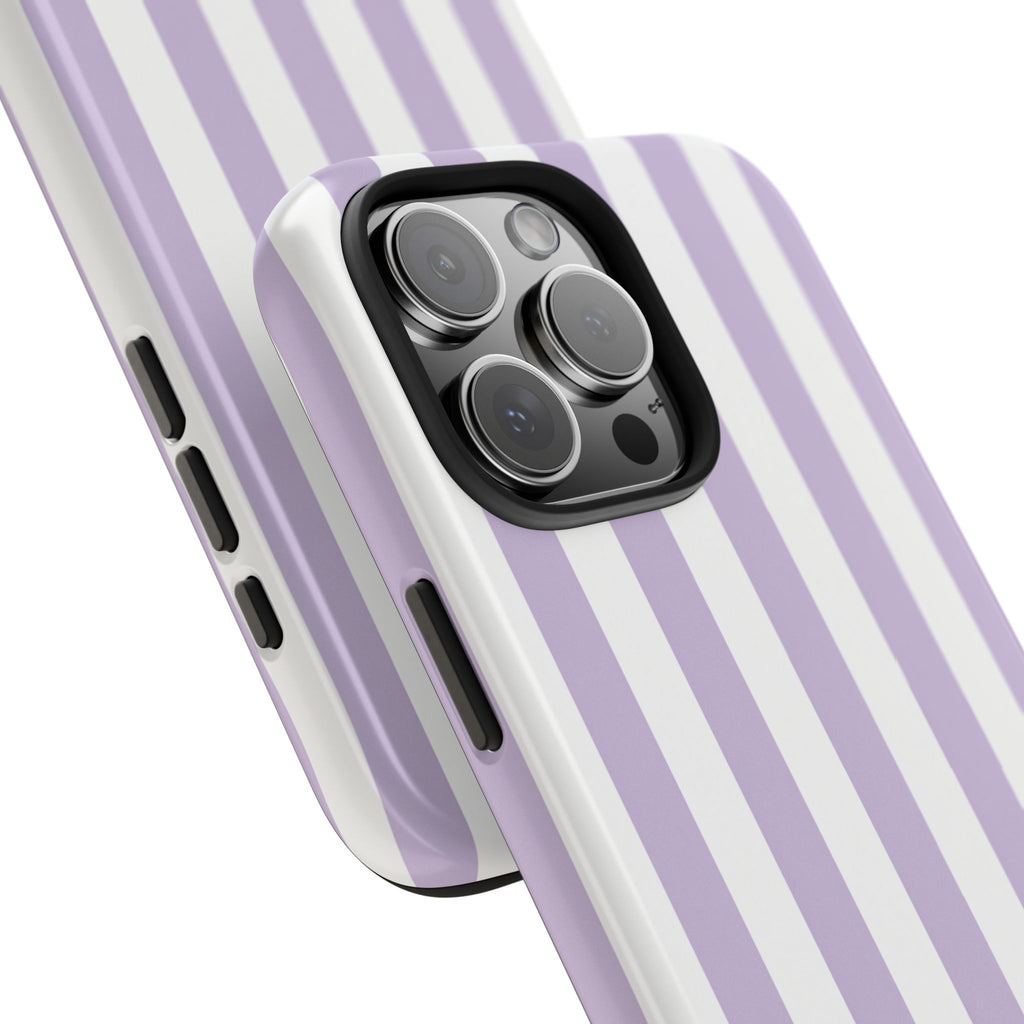 Lavender Mist Striped Tough Phone Case | Soft Purple & White Preppy iPhone Case