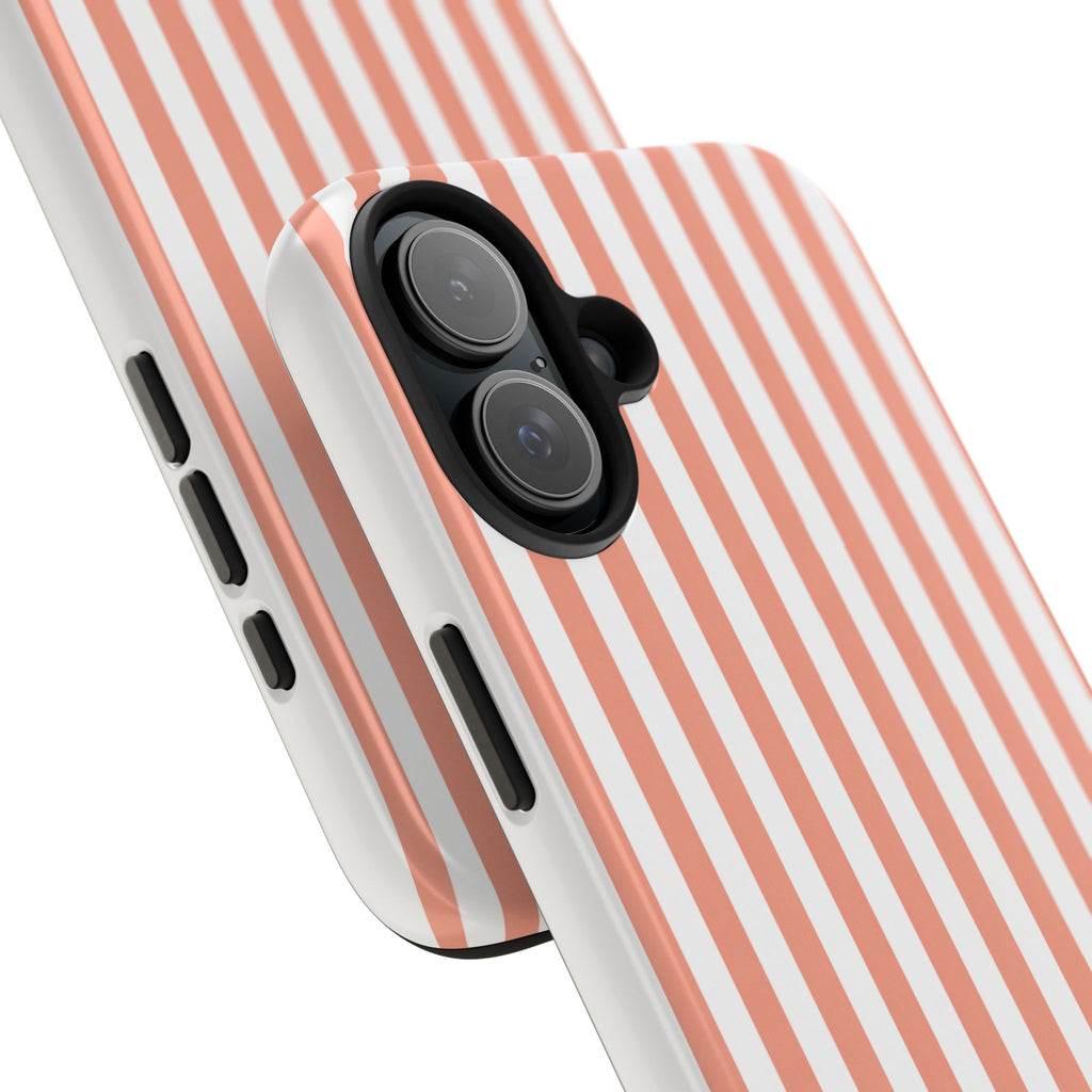 Coral Reef Striped Tough Phone Case | Coral & White Coastal iPhone Case