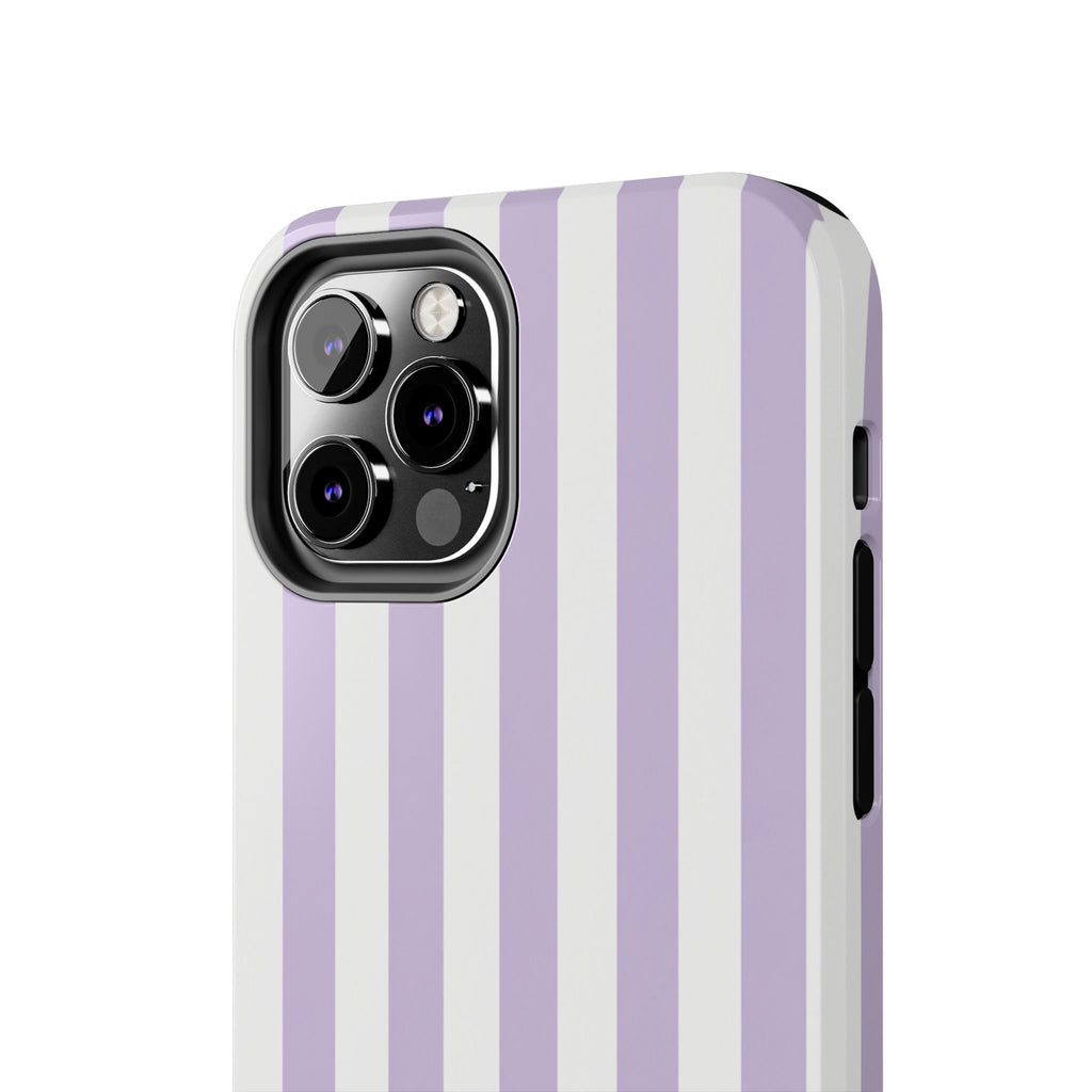 Lavender Mist Striped Tough Phone Case | Soft Purple & White Preppy iPhone Case