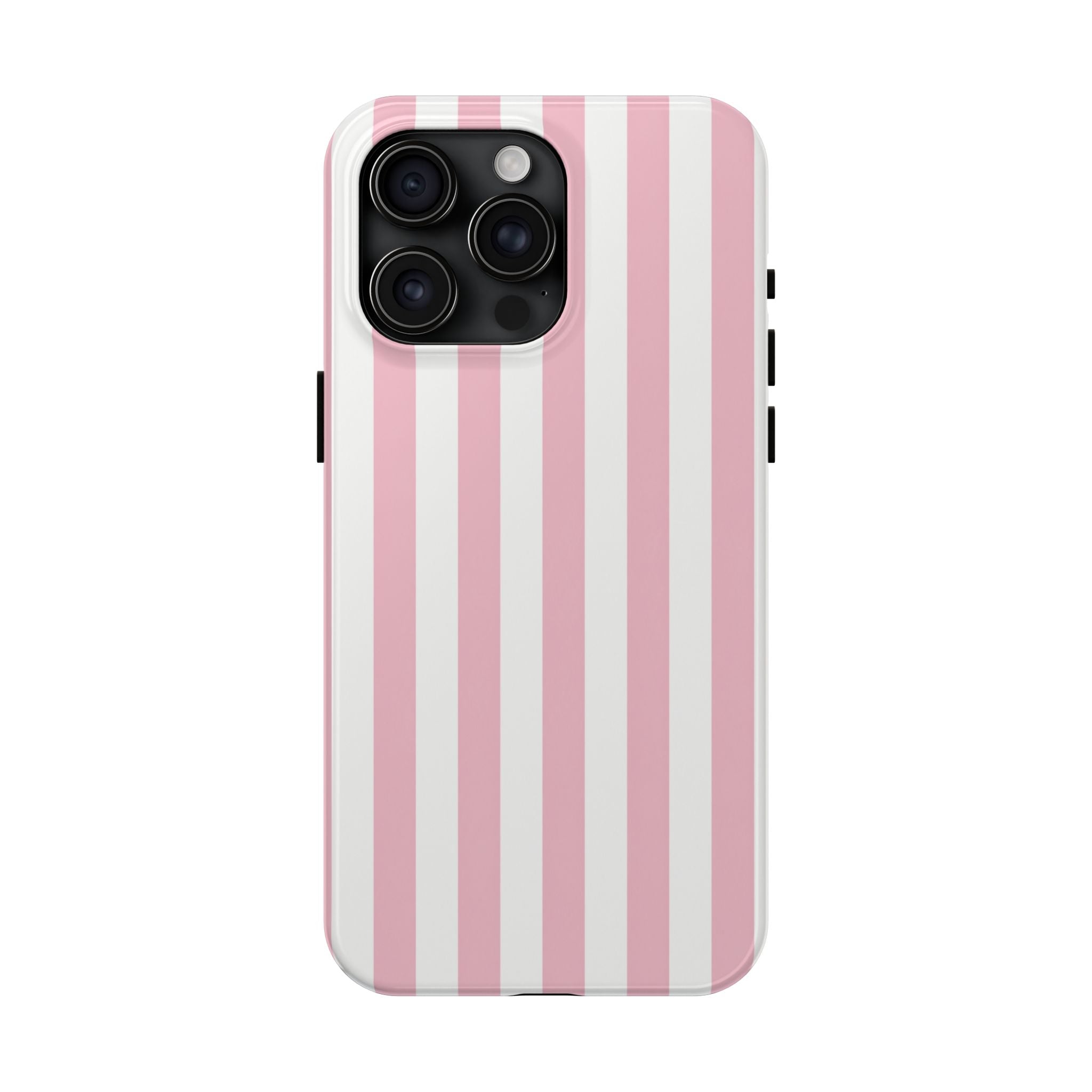 Pink Blush Striped Tough Phone Case | Soft Pink & White Preppy iPhone Case