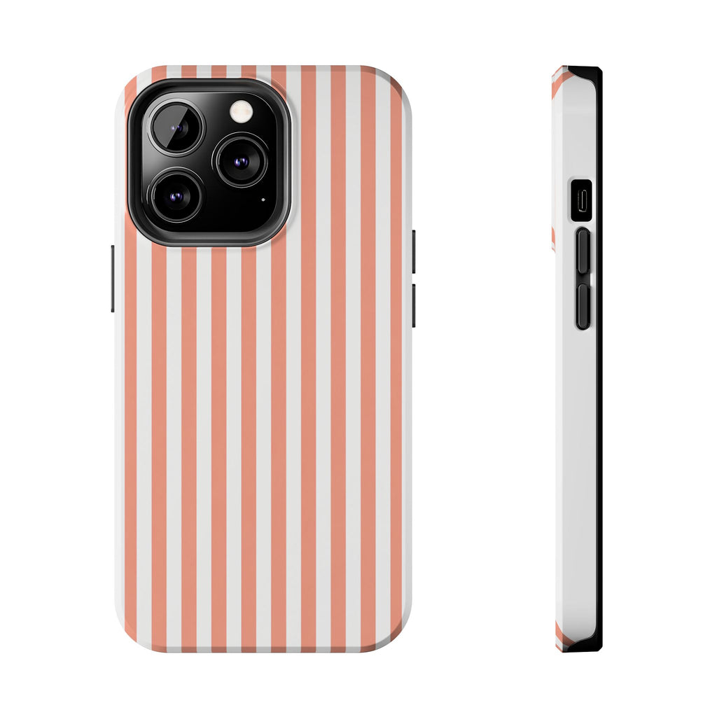 Coral Reef Striped Tough Phone Case | Coral & White Coastal iPhone Case