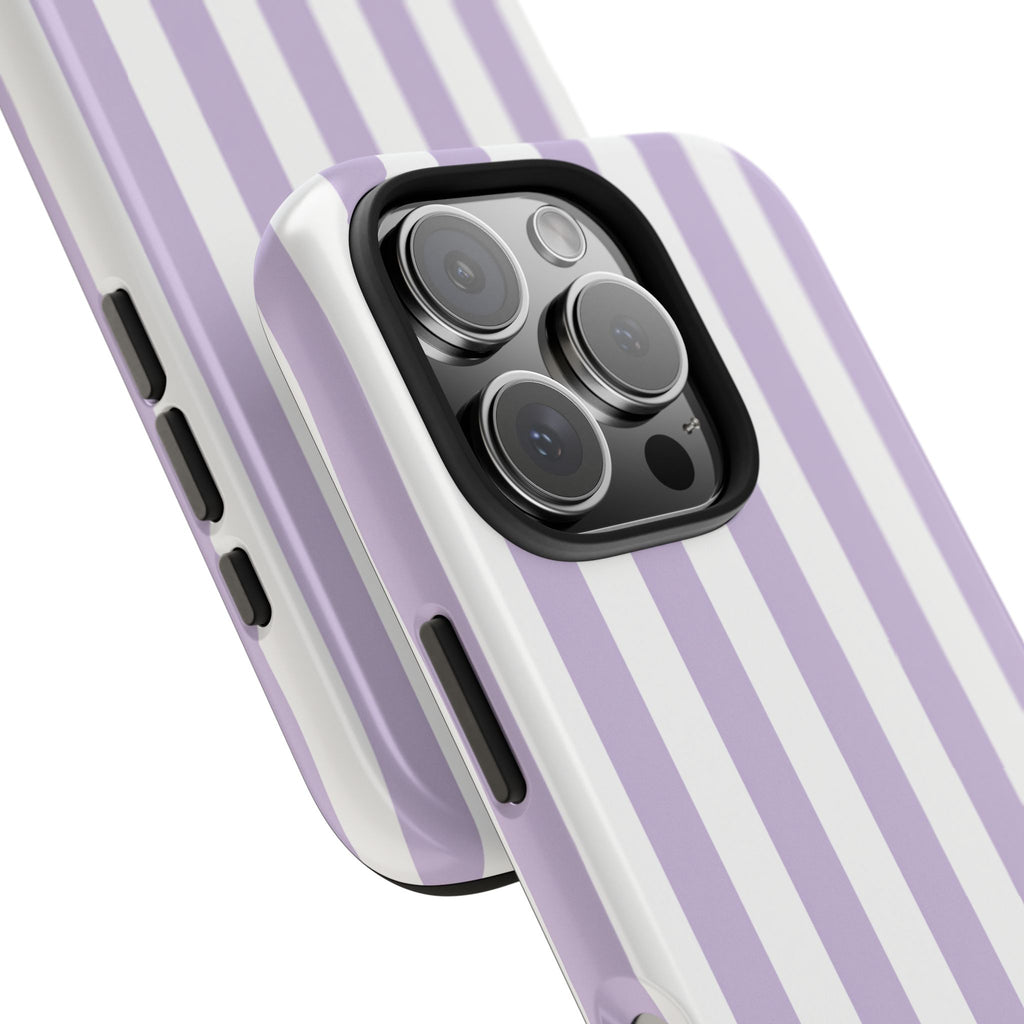 Lavender Mist Striped Tough Phone Case | Soft Purple & White Preppy iPhone Case