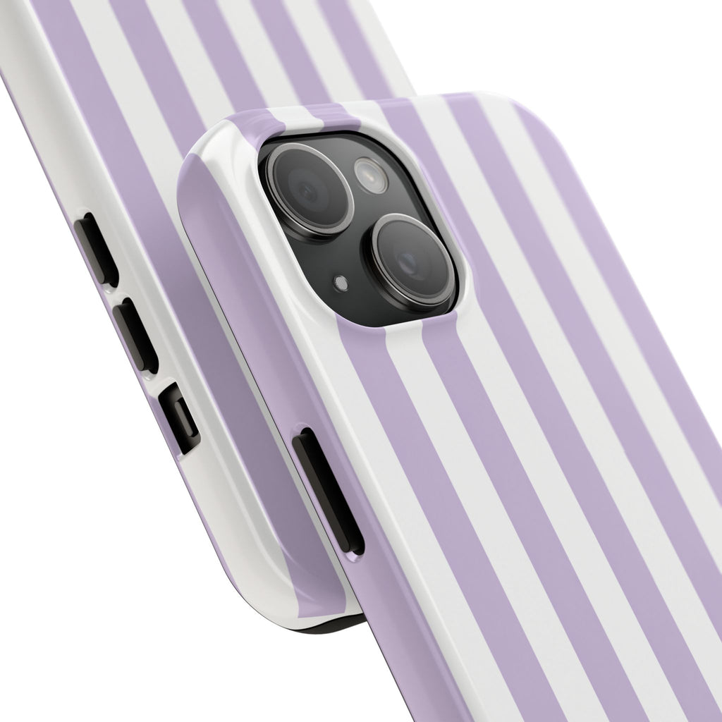 Lavender Mist Striped Tough Phone Case | Soft Purple & White Preppy iPhone Case