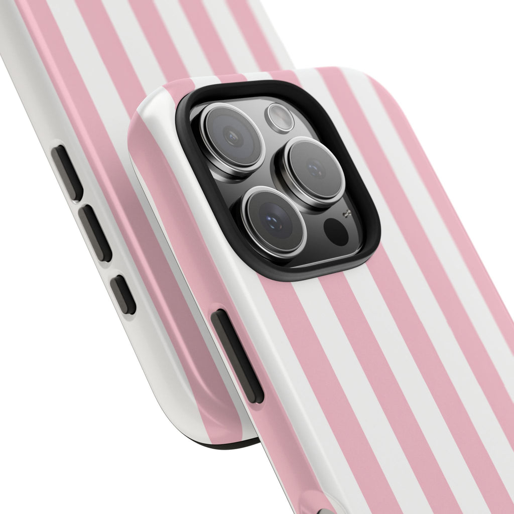 Pink Blush Striped Tough Phone Case | Soft Pink & White Preppy iPhone Case