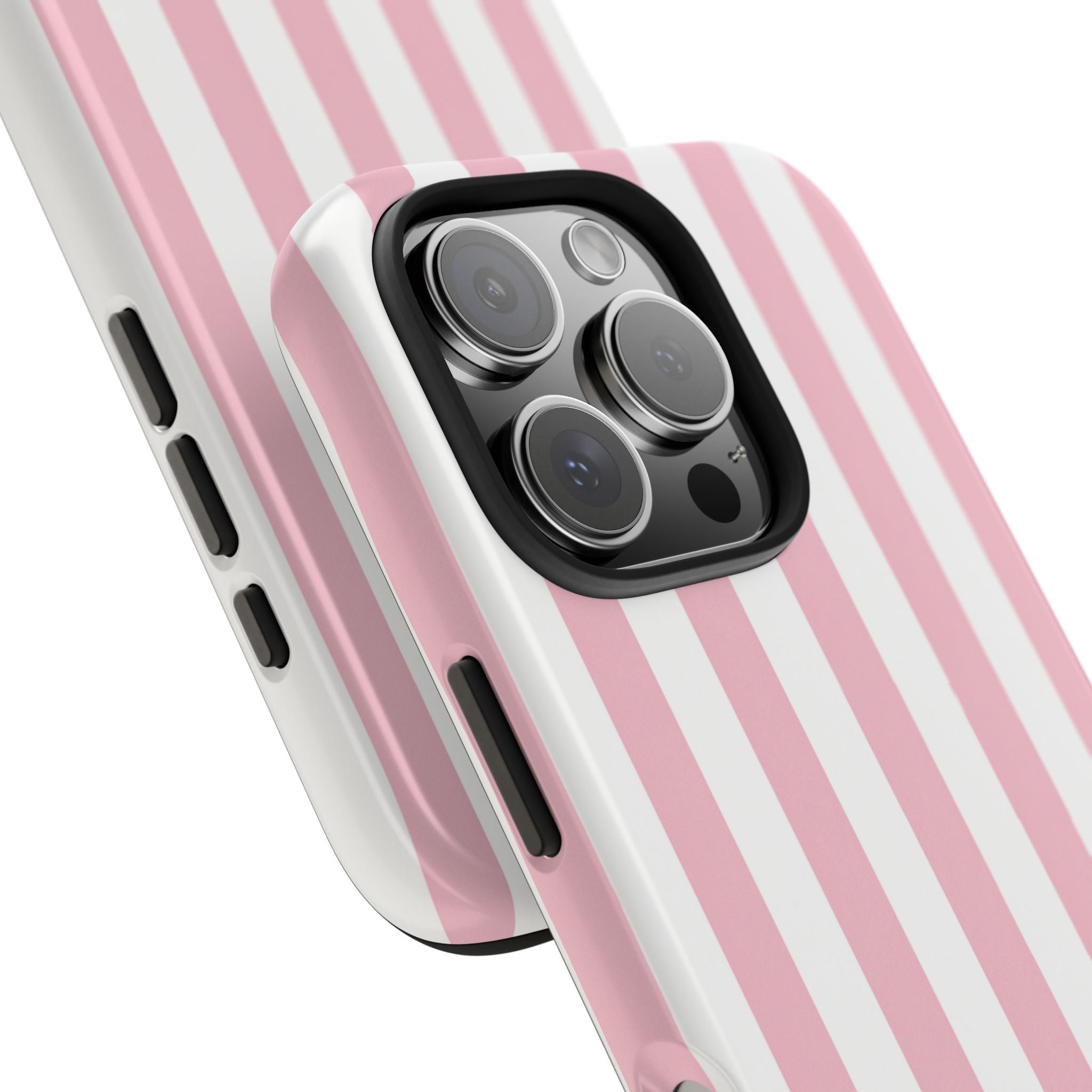 Pink Blush Striped Tough Phone Case | Soft Pink & White Preppy iPhone Case