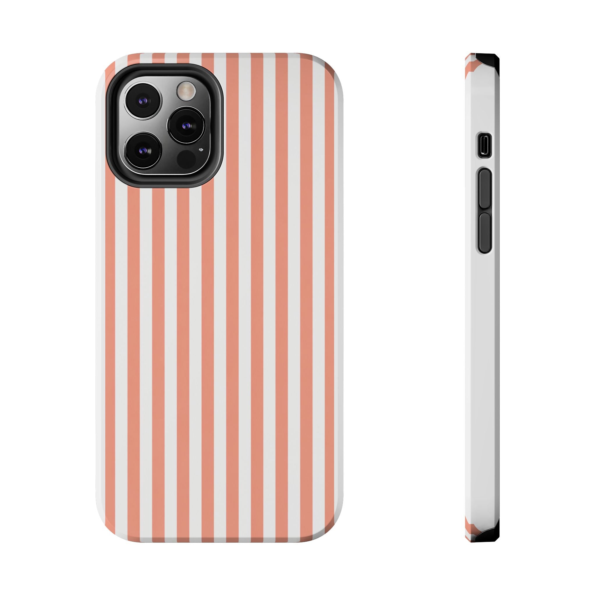 Coral Reef Striped Tough Phone Case | Coral & White Coastal iPhone Case